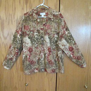 CJ ( CHRISTOPHER & ) BANKS  WOMEN'S SIZE 3X SHACKET TAN BROWN RUST FLORAL JACKET